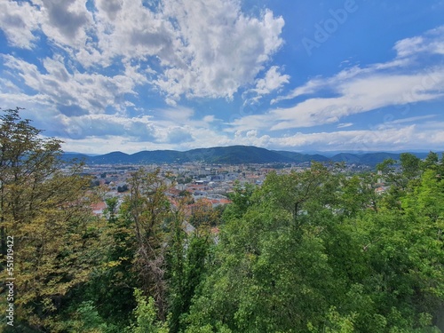 Skyline of Graz. View from Vista Point at Schlossberg in the center of the town. Graz  Styria  Austria