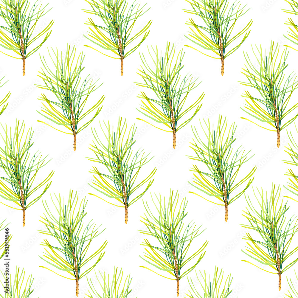 Obraz premium Christmas watercolor illustration in picturesque style. Seamless pattern with a branch and berries of mistletoe on white background. New year decoration.
