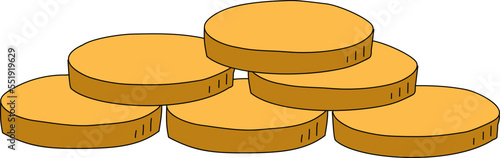A handful of yellow coins on a white background. Hand-drawn vector illustration