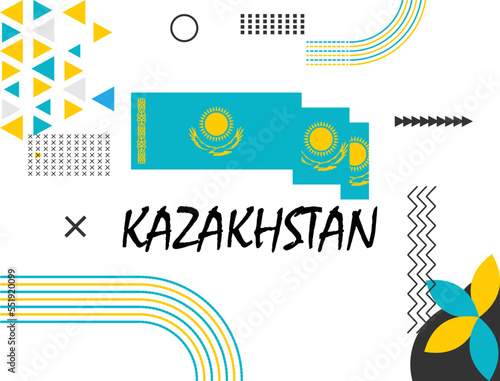 kazakhstan national day banner for independence day anniversary. green and yellow color theme. independence day anniversary. Flag of kazakhstan modern geometric retro abstract design.	