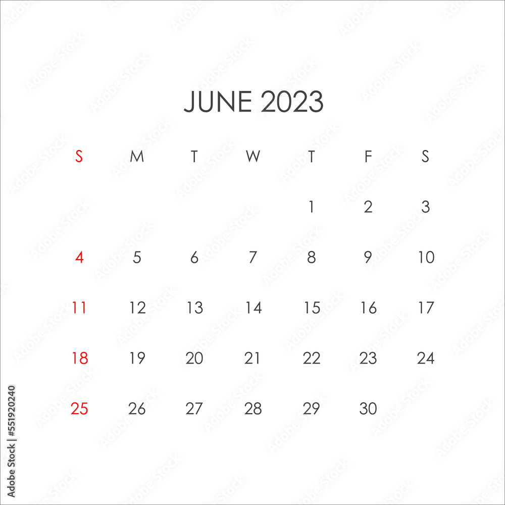 June 2023 calendar in minimalist style. Vector EPS10 Stock Vector | Adobe  Stock