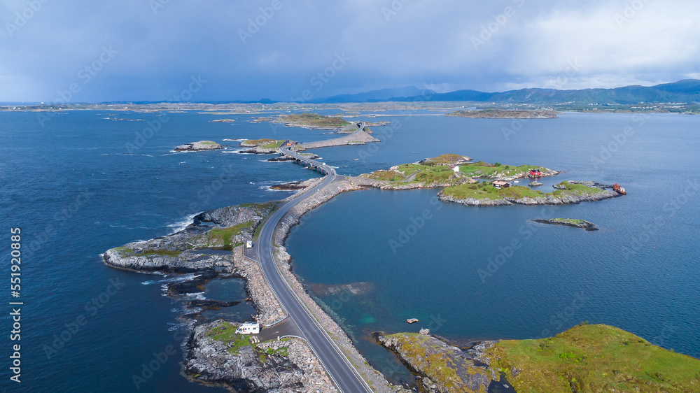 Aerial view of the Atlantic Ocean Road Atlanterhavsveien in Norway