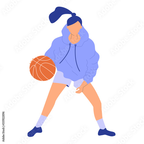 Girl basketball player vector illustration. Super cool woman playing basketball on white background 