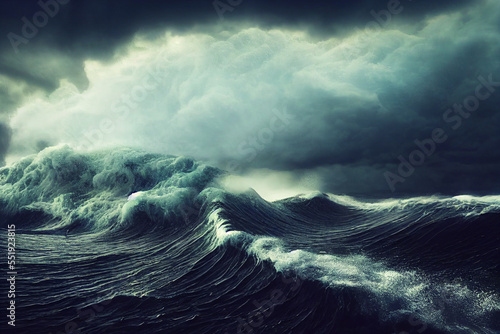 Fototapeta apocalyptic stormy sea with big waves