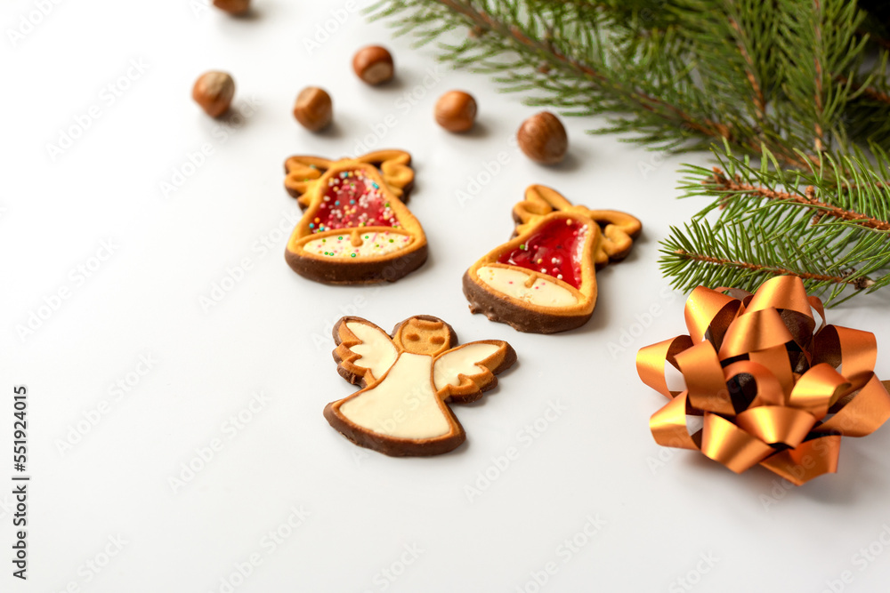 christmas gingerbread cookies and christmas tree