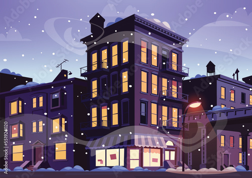 City street on wunter morning vector illustration