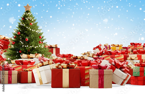 many Christmas gifts, pile ...