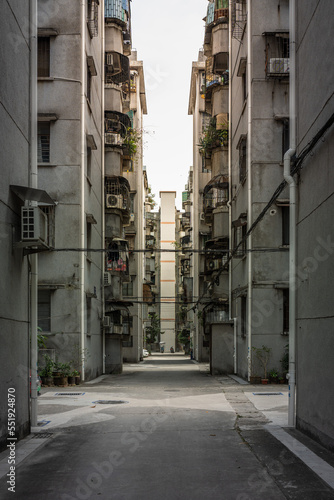 China abandoned isolated street district. Quarantine pandemic COVID-19 Guangzhou China architecture. © Serhii