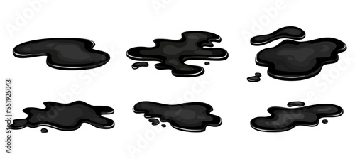 Foto Set of Spill of black oil puddle industry