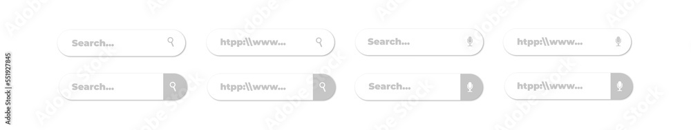 Search bar. Web search bars set. Collection of search boxes. Flat design style. Vector icon isolated on white background.10 eps. Search bar. Web search bars set. Collection of search boxes. Flat design style. Vector icon isolated on white background.10 eps.