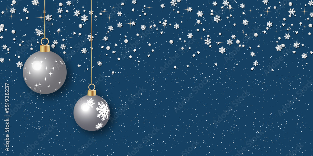 Merry Christmas and Happy New Year vector illustration. Blue background with stars and snowflakes. Banner, invitation card, coupon, web header template Merry Christmas and Happy New Year vector illustration. Blue background with stars and snowflakes. Banner, invitation card, coupon, web header template