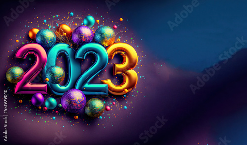 Happy New Year 2023 Backdrop Background Cover Digital Art with Generative AI Technology