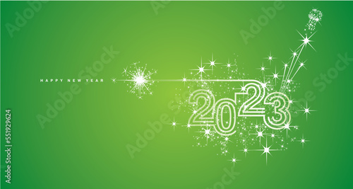 New years eve 2023 compact white triple line design white sparkle firework champagne open new year eve lucky green vector wallpaper greeting card