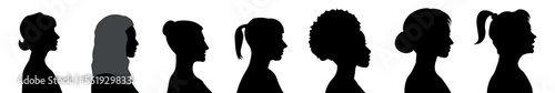 Diversity woman silhouettes. Different races and religion. Side view of the face. Isolated vector illustration