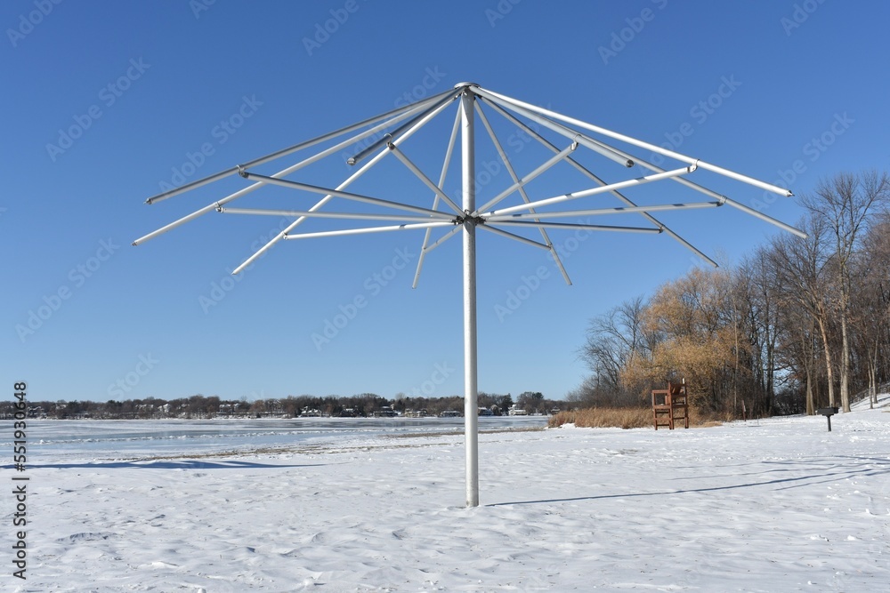 Beach Umbrella Frame in Winter at Lake Minnewashta Regional Park Beach Umbrella Frame in Winter at Lake Minnewashta Regional Park