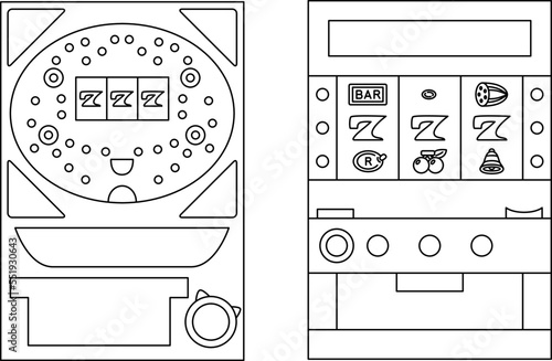 線画パチンコスロットのアイコンイラスト