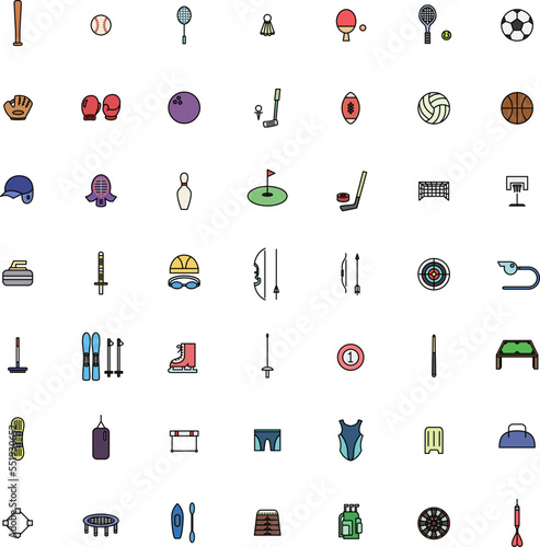 カラースポーツ用品イラストアイコンセット