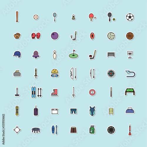 カラーステッカースポーツ用品イラストアイコンセット