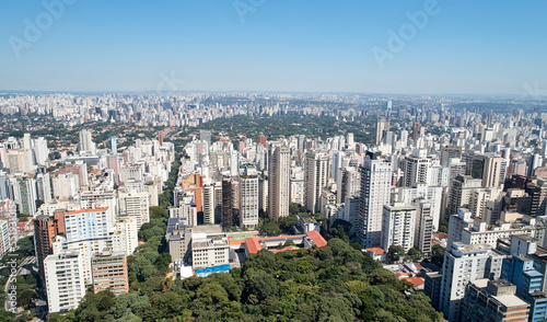Aerial view of Jardim Paulista, Pinheiros, Jardins, Itaim Bibi and Ibirapuera neighborhoods from Avenida Paulista. Sao Paulo city, Brazil. photo