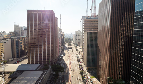 Aerial view of Avenida Paulista, financial and business center in Sao Paulo city, Brazil. photo