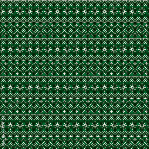 winter seamless pattern, green knitted sweater 
