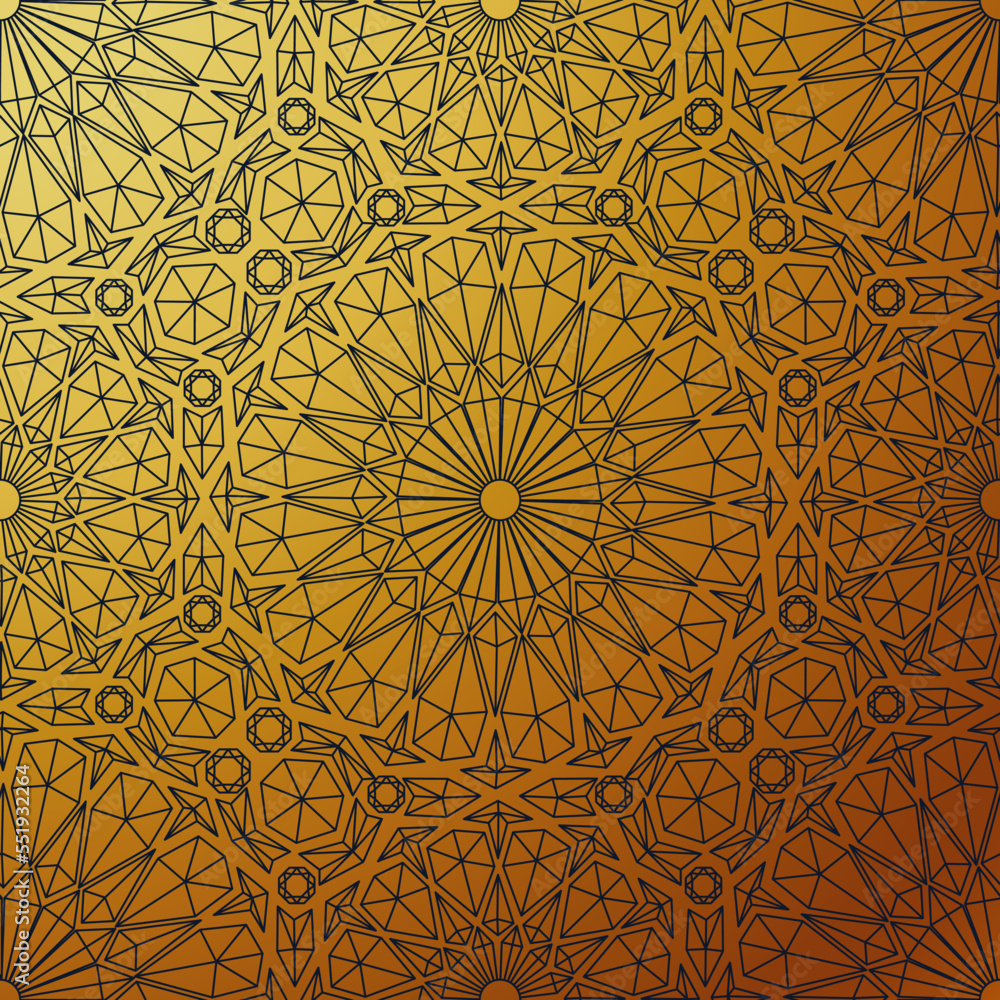 Linear oriental pattern on a golden background. Vector clipart