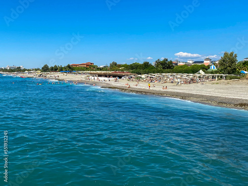 Fototapeta Naklejka Na Ścianę i Meble -  Sea coast and beach in Turkey on vacation in a heavenly warm eastern tropical country resort