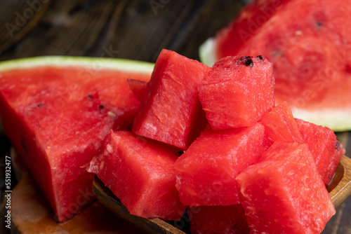 Sliced sweet watermelon of red color