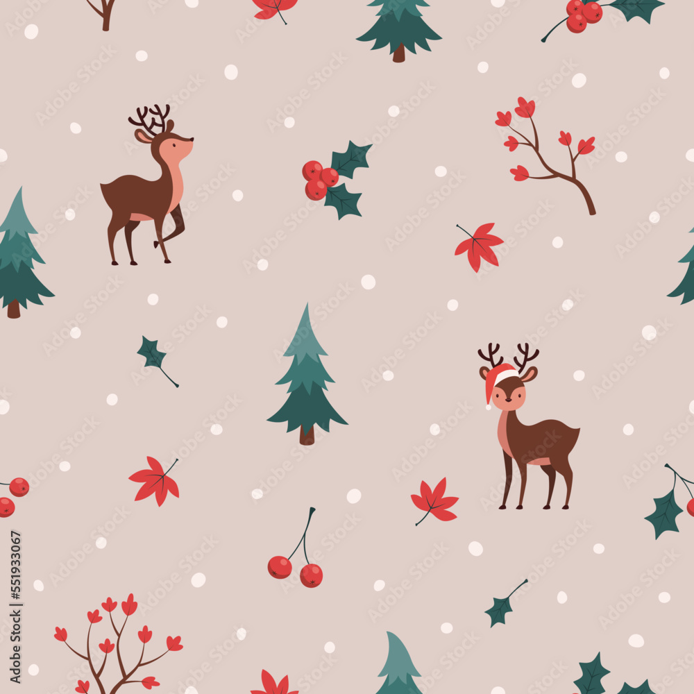 Christmas animals seamless pattern. Cute reindeer Christmas animals seamless pattern. Cute reindeer