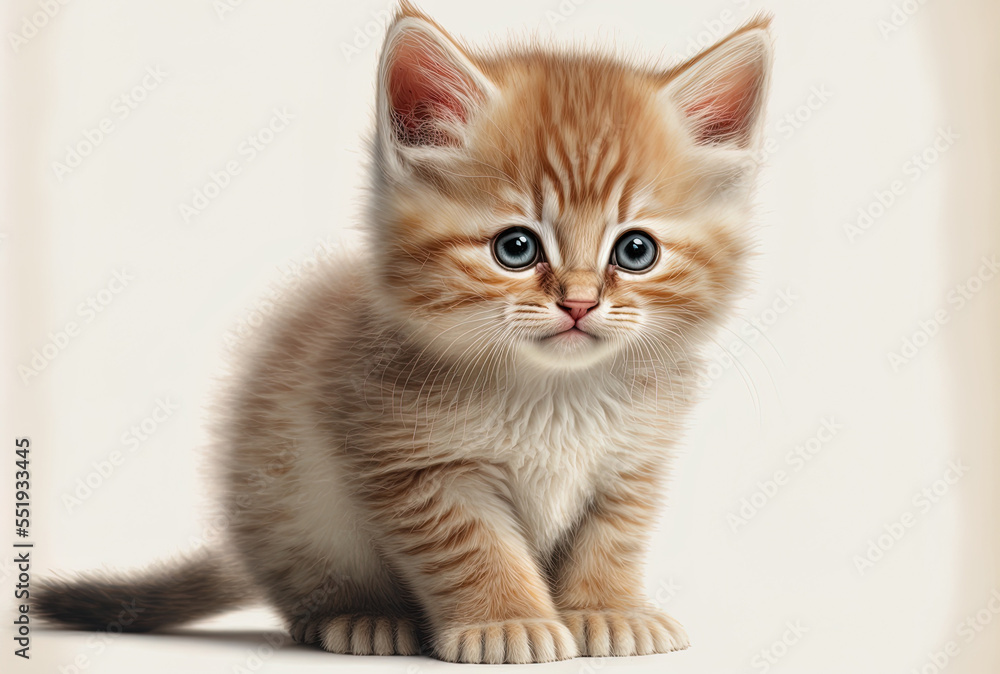 Cute kitten isolated on a white backdrop. Generative AI