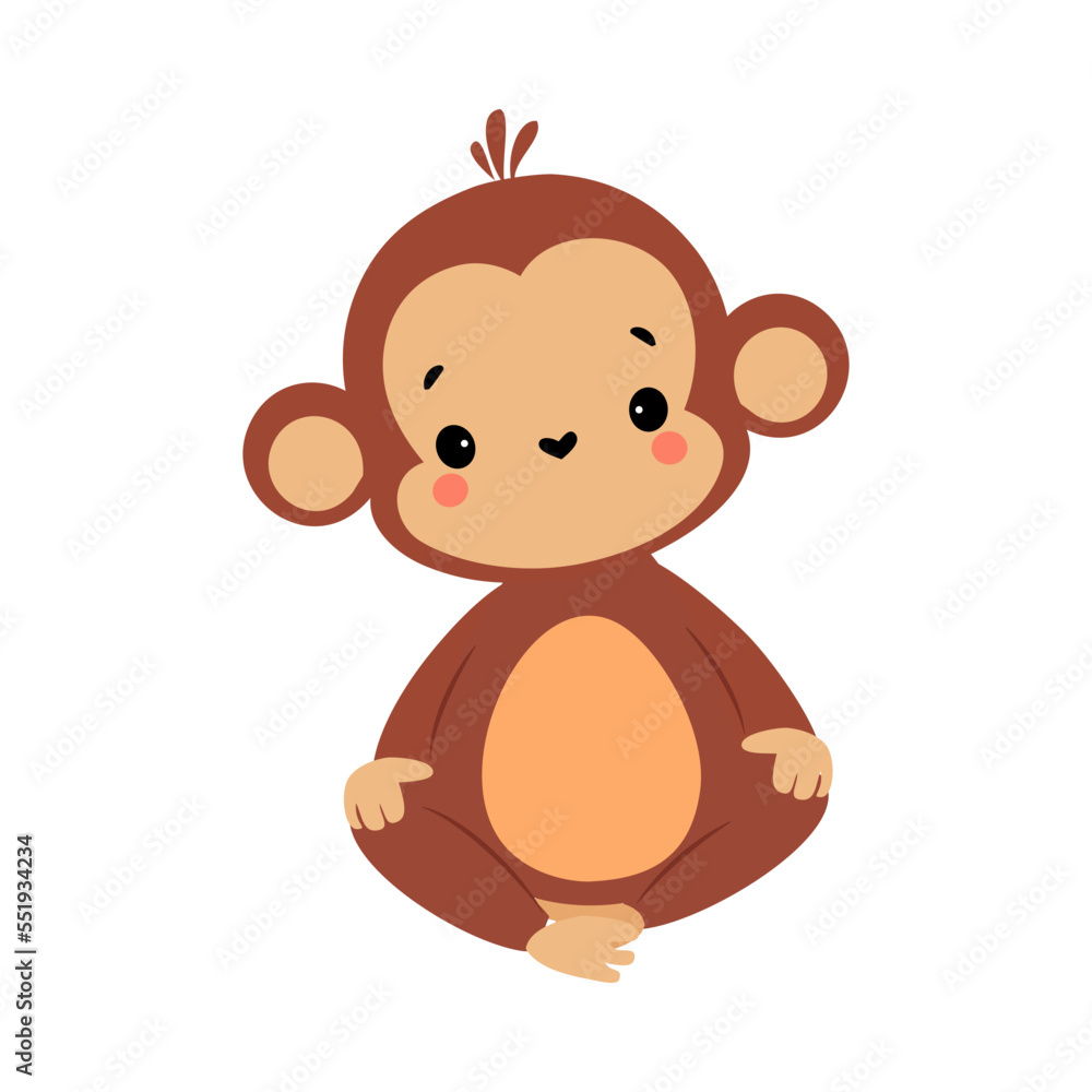 Cute Playful Monkey with Long Tail Sitting with Crossed Legs Vector Illustration Cute Playful Monkey with Long Tail Sitting with Crossed Legs Vector Illustration