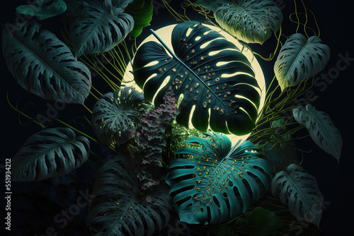 Dark green tropical leaves ...