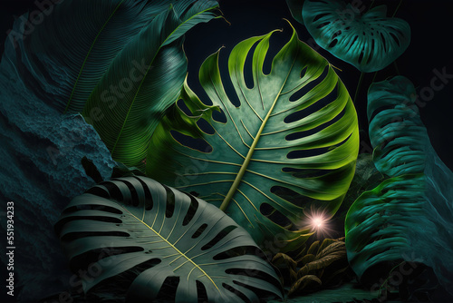 Dark green tropical leaves ...