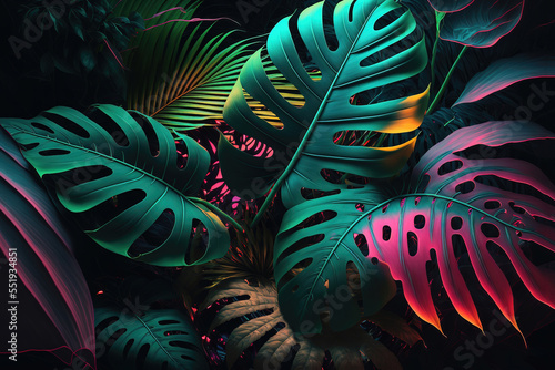 Dark green tropical leaves ...