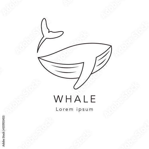 Monoline simple whale logo icon vector inspiration, Line whale logo design template modern vector photo