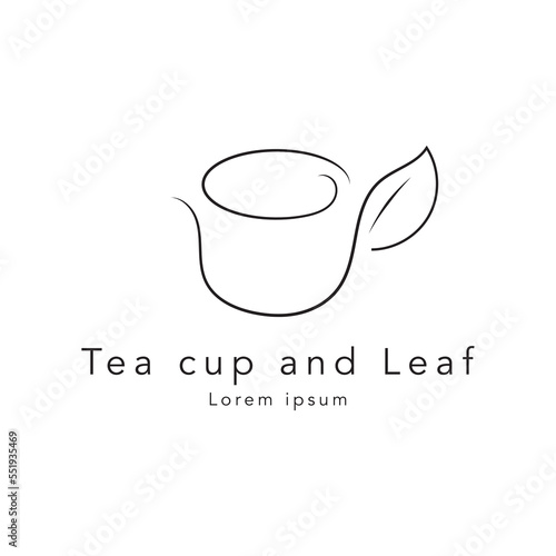 Monoline minimalistic tea cup and leaf logo icon vector inspiration, elegant Line tea cup and leaf logo design template modern vector