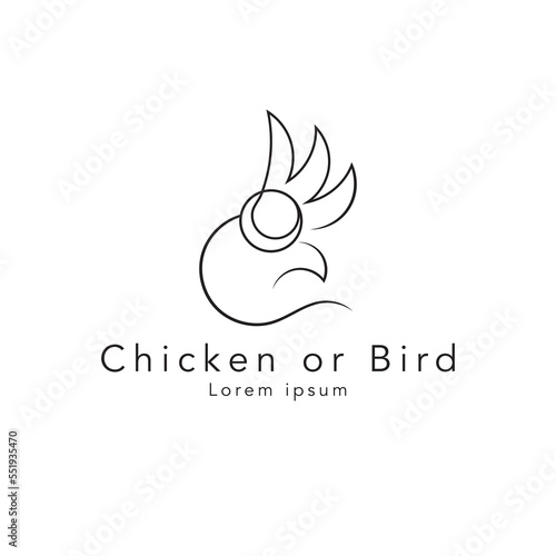 Monoline minimalistic chicken or bird logo icon vector inspiration, elegant Line chicken or bird logo design template modern vector