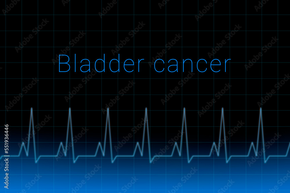 Bladder cancer disease. Bladder cancer logo on a dark background. Heartbeat line as a symbol of human disease. Concept Medication for disease Bladder cancer. Bladder cancer disease. Bladder cancer logo on a dark background. Heartbeat line as a symbol of human disease. Concept Medication for disease Bladder cancer.