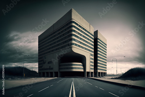 building on either side of a wide road. Generative AI
