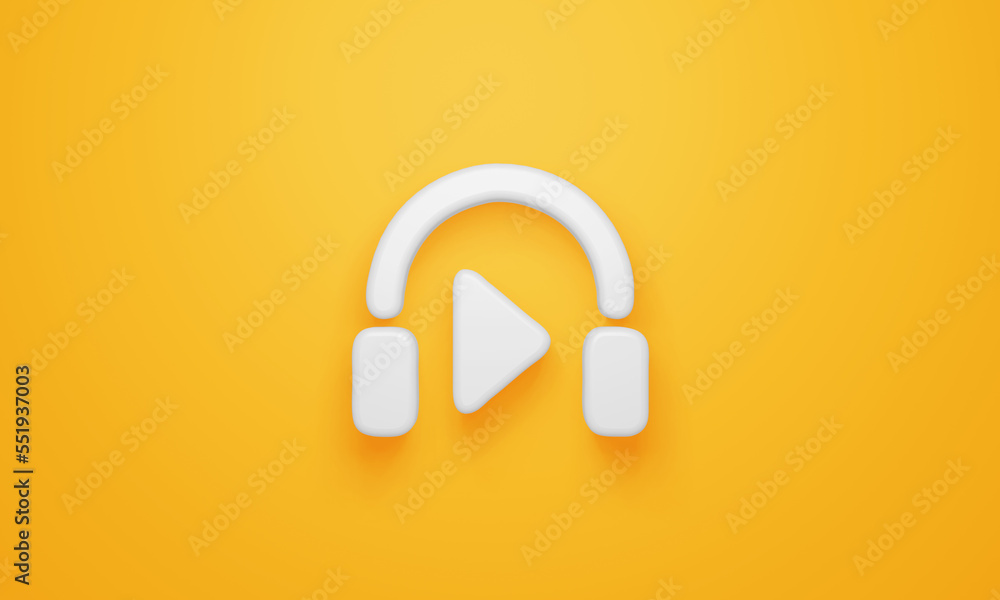 Minimal play headphone symbol on yellow background. 3d rendering. Minimal play headphone symbol on yellow background. 3d rendering.
