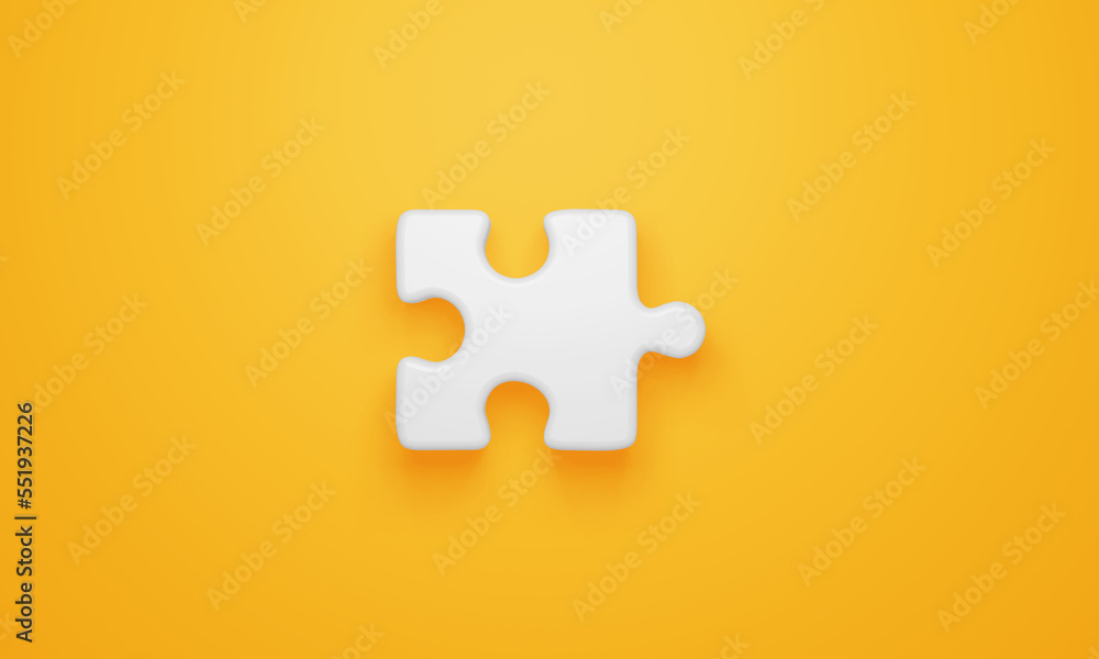 Minimal puzzle piece symbol on yellow background. 3d rendering. Minimal puzzle piece symbol on yellow background. 3d rendering.