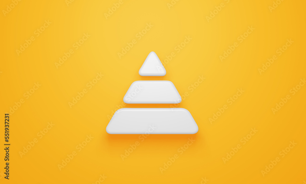 Minimal pyramid chart symbol on yellow background. 3d rendering. Minimal pyramid chart symbol on yellow background. 3d rendering.