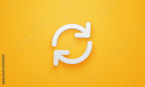 Minimal refresh symbol on yellow background. 3d rendering.