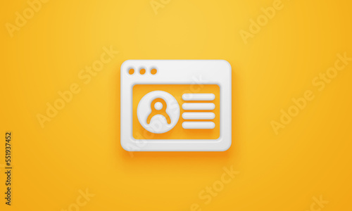 Minimal user info window symbol on yellow background. 3d rendering.