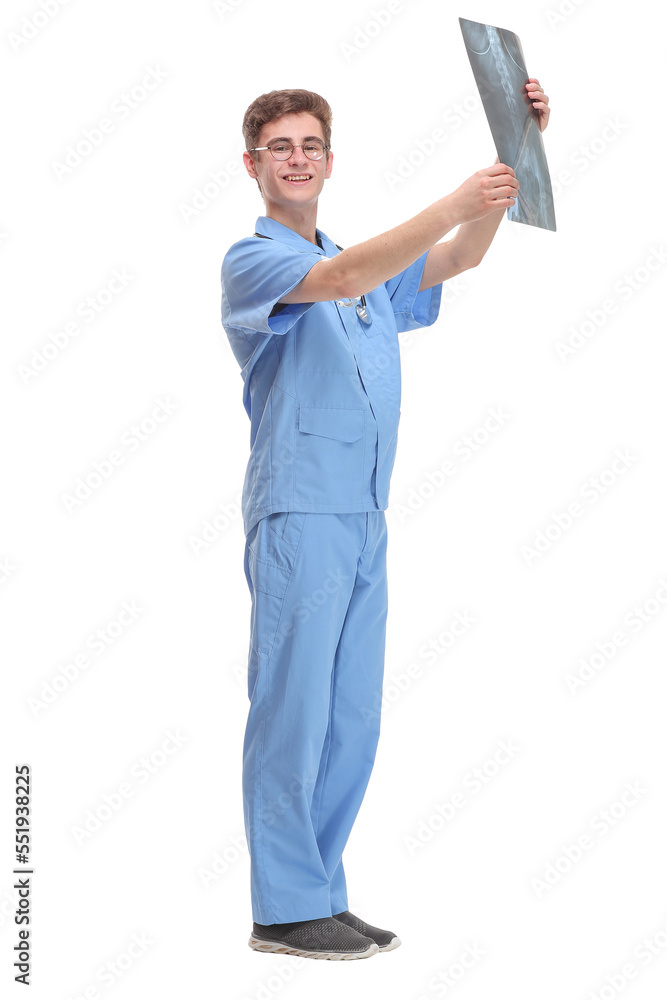 Young hospital doctor holding patient's x-ray film Young hospital doctor holding patient's x-ray film