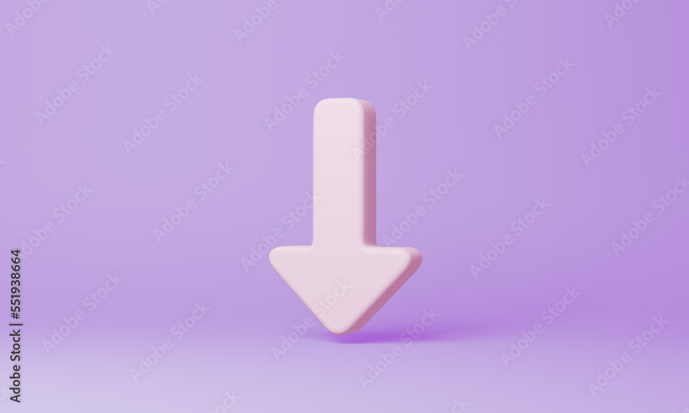 Minimal Arrow Down symbol on purple background. 3d rendering. Minimal Arrow Down symbol on purple background. 3d rendering.