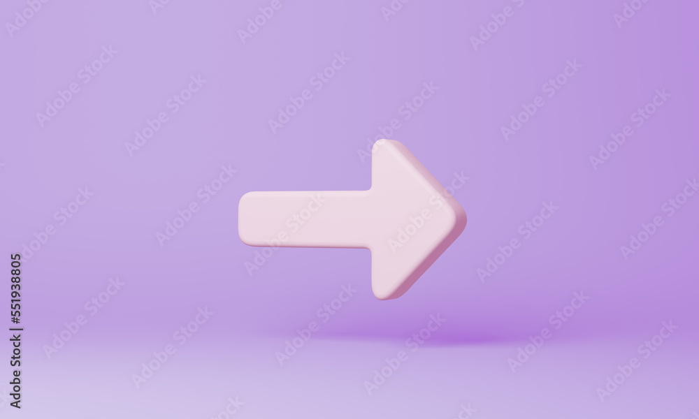 Minimal Arrow Right symbol on purple background. 3d rendering. Minimal Arrow Right symbol on purple background. 3d rendering.