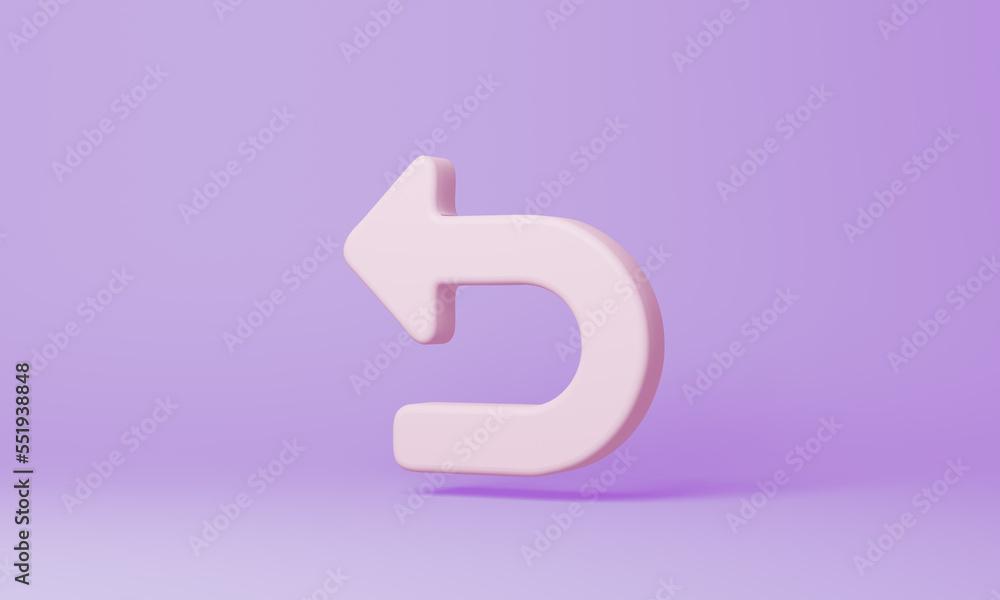 Minimal Arrow Turn Left symbol on purple background. 3d rendering. Minimal Arrow Turn Left symbol on purple background. 3d rendering.