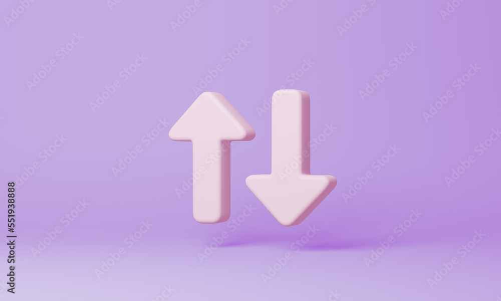 Minimal Arrow Up Down symbol on purple background. 3d rendering. Minimal Arrow Up Down symbol on purple background. 3d rendering.
