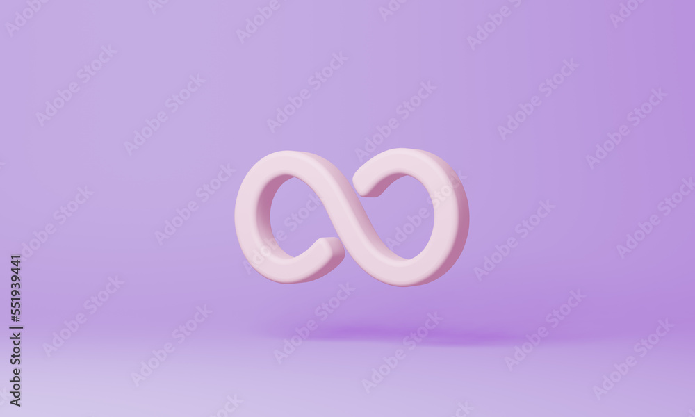 Minimal Infinity symbol on purple background. 3d rendering.